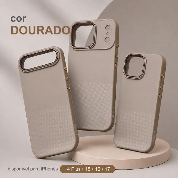 Maxstar MX802 Capa Magnética Antichoque Compatível com MagSafe para Apple iPhone 16 Plus, com Botão de Controlo da Câmara, Proteção Integral, Cantos Reforçados e Textura Antiderrapante - Dourado