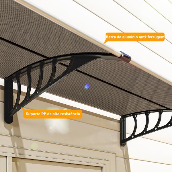 Marquise Exterior para Portas e Janelas 200x96 cm com Barra de Liga de Alumínio, PP e Policarbonato, Castanho