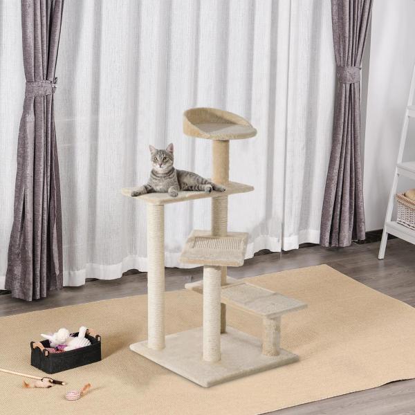 Árvore arranhador para gato com poste cama plataforma com cobertor veludo de sisal 50x50x100cm bege