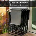 Conjunto de Mesa e Cadeiras de Jardim de 6 Peças com 4 Cadeiras Dobráveis Mesa de Vidro e Chapéu de Sol Cinzento