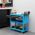 Carrinho de Ferramentas com 3 Bandejas e Gaveta Rodas com Travões Pega Lateral Painel Lateral Perfurado 82x35x76 cm Azul