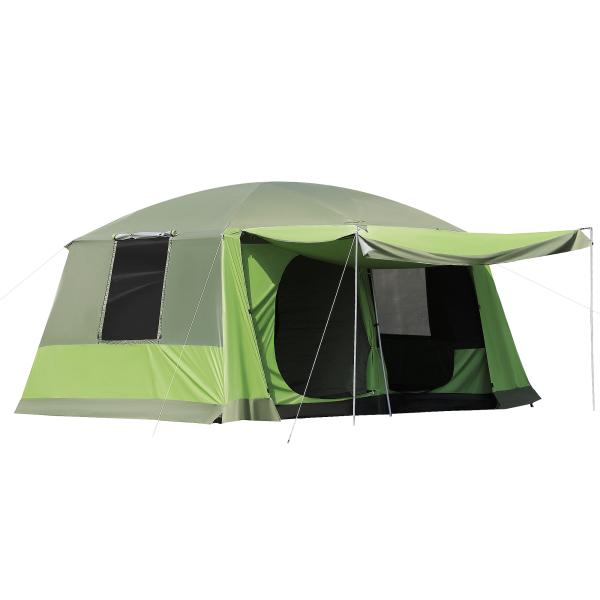 Tenda de Campismo Familiar para 4 Pessoas Tenda de Campismo Portátil Impermeável com Bolsa de Transporte Rede Mosquiteira e Proteção Solar 410x - 310x225cm Verde