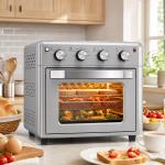 Forno Elétrico de Bancada 30 L 1600 W com Air Fryer, 7 Funções e Temporizador, 43x39x39 cm, Prateado