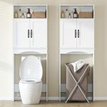 Armário sobre a Sanita, Móvel de Casa de Banho com 2 Portas de Fecho Suave e Prateleira Aberta, 64 x 21 x 173,5 cm, Branco