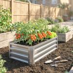 Caixa de Plantio de Aço Galvanizado para Cultivar Plantas Flores Floreira Exterior Retangular com Fundo Aberto 120x60x30,5 cm Prata