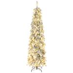 Árvore de Natal Estreita 225 cm Árvore de Natal Nevada com Luzes LED Temporizador 11 Modos de Iluminação Verde