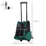 Transportadora 2 em 1 para Animais de Estimação Mochila ou Carrinho de Viagem para Cães e Gatos com 2 Rodas Alça Retrátil de Alumínio e Bolso de Armazenamento 42x25x55cm Verde