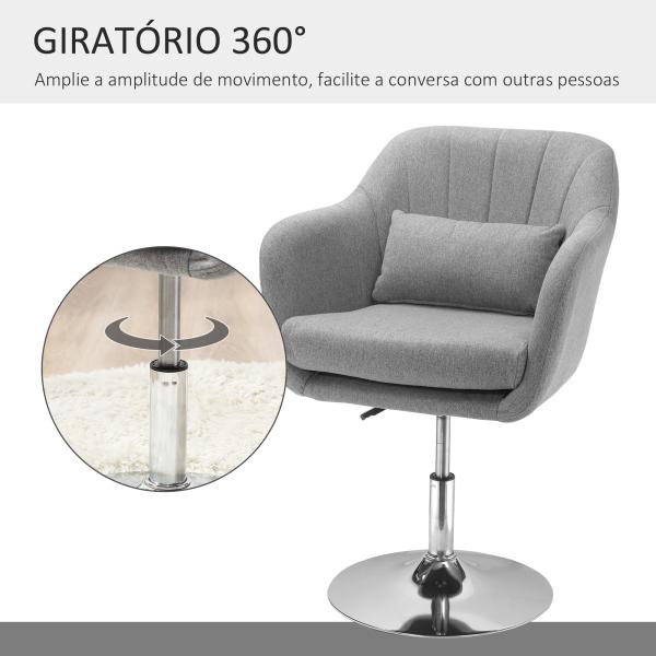 Cadeira de Escritório Operativa Giratória 360°com Altura Ajustável Apoio para os Braços e Almofada 60x60x79 - 91 cm Cinza