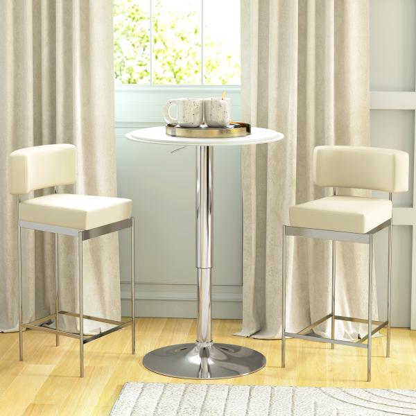 Mesa de Bar com Altura Ajustável Giratória 360° com Base Redonda Mesa Alta Moderna para Cozinha Ø63x67 - 93 cm Branco