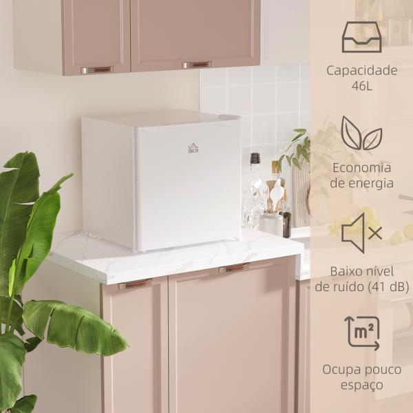 Mini Frigorífico Silencioso 46L Classe F com Temperatura Ajustável e Porta Reversível 48x44x49 cm Branco