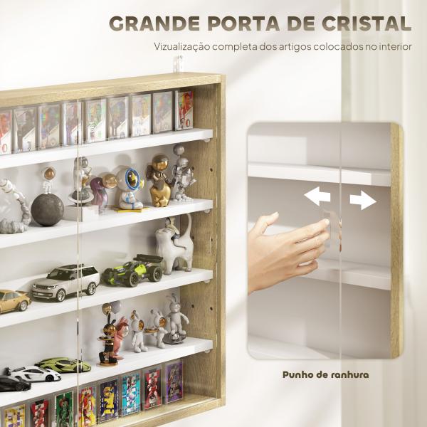 Vitrine de Parede de Madeira com Prateleiras Ajustáveis e 2 Portas Corredeiras de Vidro para Coleções Perfumes 80x9,5x60 cm Madeira e Branco