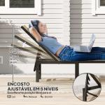 Espreguiçadeira Reclinável de Jardim Exterior com Encosto Ajustável em 4 Posições e Estrutura de Aço, 166x60x84 cm, Caqui