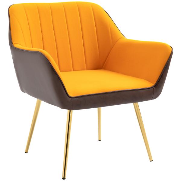 Poltrona de Sala de Estar Estofada em Couro Sintético e Veludo com Apoios para os Braços Pés Dourados 64x62x72,5 cm Amarelo