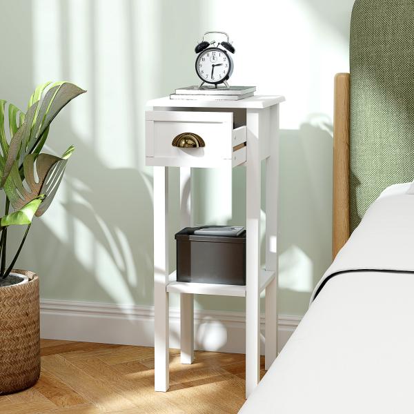Conjunto de 2 Mesas Auxiliares Mesas de Cabeceira com Gaveta e Prateleira de Armazenamento para Quarto 30x30x75 cm Branco