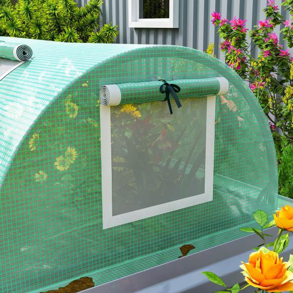 Estufa Pequena para Cultivo de Plantas com 5 Janelas Estrutura em Aço e Cobertura de PE Anti - UV 300x80x45 cm Verde