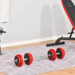 Conjunto de Halteres Ajustáveis HOMCOM 20 kg 2 em 1 — 8 Discos, 2 Barras e Extensor, Preto/Vermelho