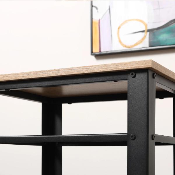 Mesa de Apoio Estilo Industrial com 2 Prateleiras de Grade de Metal e Pés Ajustáveis 45x35x75cm Carvalho e Branco