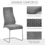 Conjunto de 4 Cadeiras de Sala de Jantar Estofadas em Veludo com Assento Acolchoado e Pés de Metal Cadeiras Cantilever Modernas 45x61x98cm Cinza