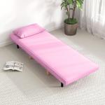 Sofá - Cama Individual Dobrável com Encosto Ajustável 5 Posições Cadeirão - Cama Estofado com Almofada 72x75x85 cm Rosa