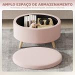 Puff Estofado em Veludo Acolchoado Banco de Armazenamento com Tampa Removível e Pés de Madeira 71x51,5x42 cm Rosa