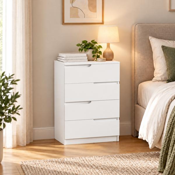 Cómoda com 4 Gavetas Cómoda de Dormitório Moderna com Sistema Anti - Tombo 60x40x85 cm Branco