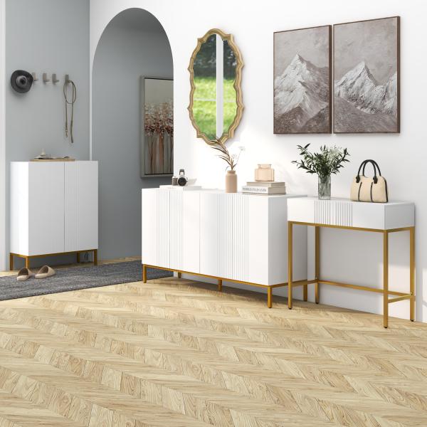 Mesa Consola Moderna Mesa de Entrada com 2 Gavetas e Pés de Aço Anti - tombo para Entrada Sala Corredor 80x31,5x75 cm Branco