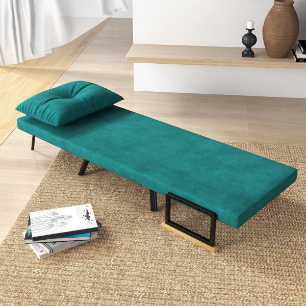 Poltrona Convertível em Cama Dobrável com Encosto Ajustável em 5 Níveis e Almofada Acolchoada Carga 120 kg 63x73x81 cm Verde