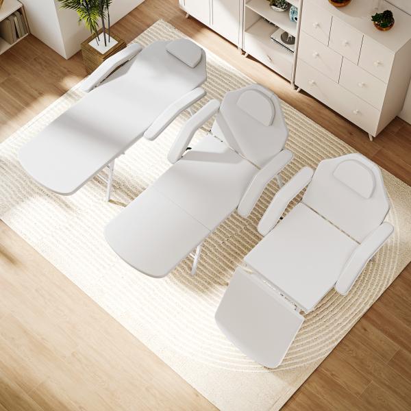 Marquesa de Massagem Dobrável Portátil de 3 Secções com Encosto Ajustável Apoio de Cabeça e Braços 182x82x68 cm Branco