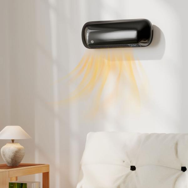 Aquecedor Elétrico de Parede 2000 W com 3 Modos, Ecrã LED, Termóstato, Temporizador e Oscilação, Preto
