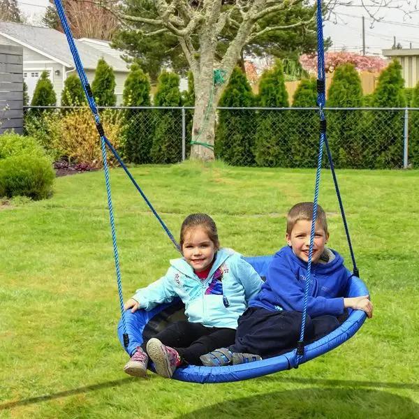 Baloiço para Criança tipo Ninho Baloiço Infantil Redondo acima de 3 Anos Carga Máx. 100 kg Ø100x180 cm Azul