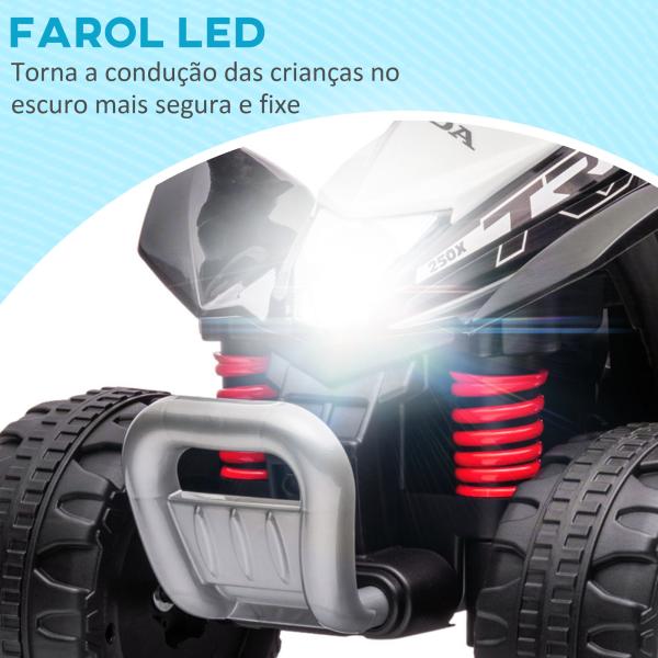 Quadriciclo Elétrico HONDA para Crianças Bateria 6V com Faróis LED Buzina Velocidade de 2,8km/h 65,5x35,5x43,5 cm Branco e Preto