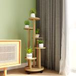 Suporte para Plantas em Bambu com Rodas de 5 Níveis Estante Redonda para Plantas para Cantos 33x33x90 cm Madeira