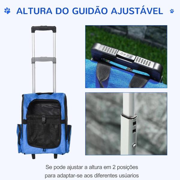 Transportadora para Animais de Estimação 2 em 1 Mochila de Viagem com 2 Rodas para Cães Gatos com Alça Retrátil de Alumínio e Bolso de Armazenamento 42x25x55cm Azul