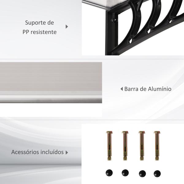 Marquise de Proteção para Portas e Janelas 122x89x24 cm Transparente e Preto