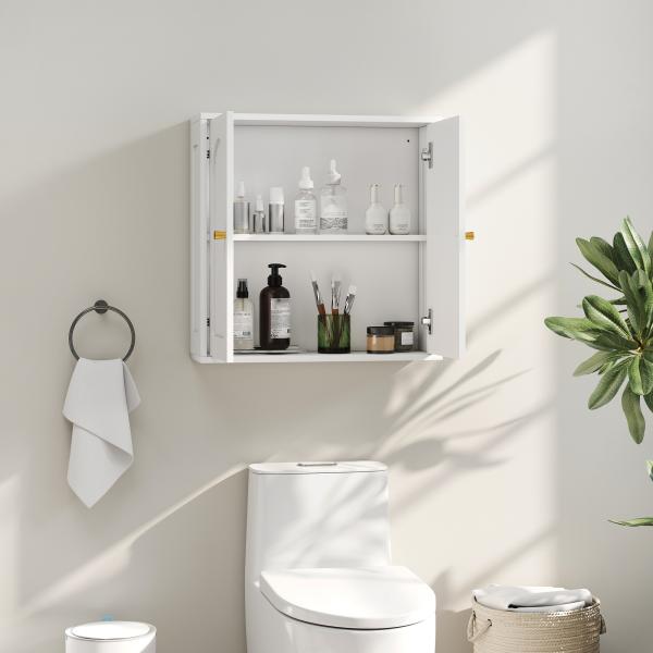 Armário de Casa de Banho de Parede Móvel de Casa de Banho Suspenso com Prateleiras 2 Portas com Desenho em Arco 60x20x60 cm Branco