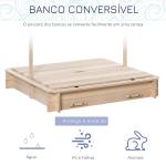 Caixa de Areia de Madeira para Crianças acima de 3 Anos com Banco e Toldo Ajustável Carga 50 kg 106x106x121 cm Madeira