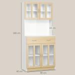 Aparador de Cozinha com 4 Portas de Vidro Bancada Aberta para Micro - Ondas 80x40x180 cm Branco e Madeira