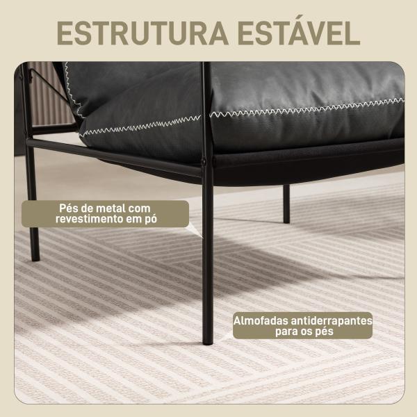 Poltrona Moderna Poltrona de Leitura Estofada em Couro Sintético Capas de Almofadas Removíveis 74,5x75x77 cm Cinza Carvão