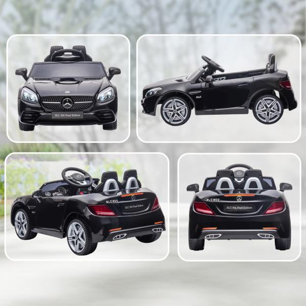 Carro Elétrico Mercedes SLC 300 12V com Controlo Remoto Faróis LED Música TF USB e Abertura da Porta 3 - 5km/h 107x62,5x44 cm Preto