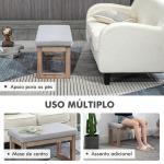 Pousa - pés para Sala de Estar, Banco Baixo Estofado em Linho Sintético com Estrutura de Madeira, Cinzento
