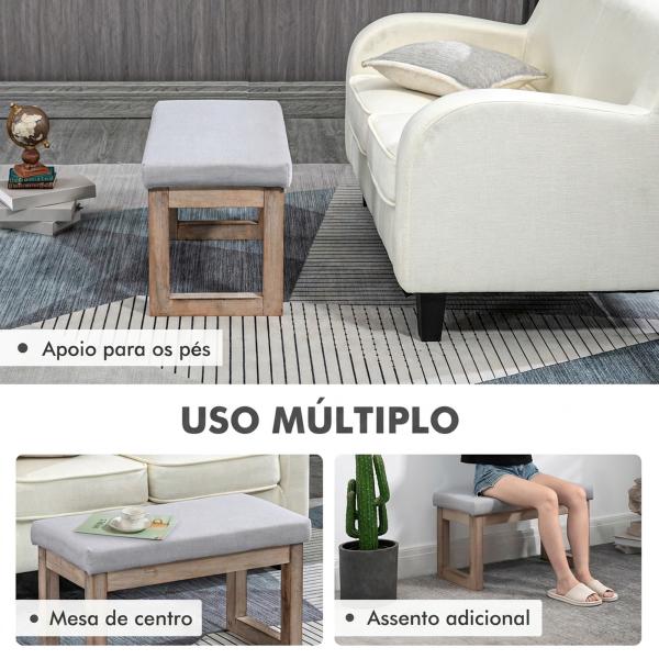 Pousa - pés para Sala de Estar, Banco Baixo Estofado em Linho Sintético com Estrutura de Madeira, Cinzento