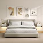 Conjunto de 2 Mesas de Cabeceira Flutuantes com Luzes LED RGB Controlo por APP e Prateleira Aberta 37x32x21 cm Madeira e Branco