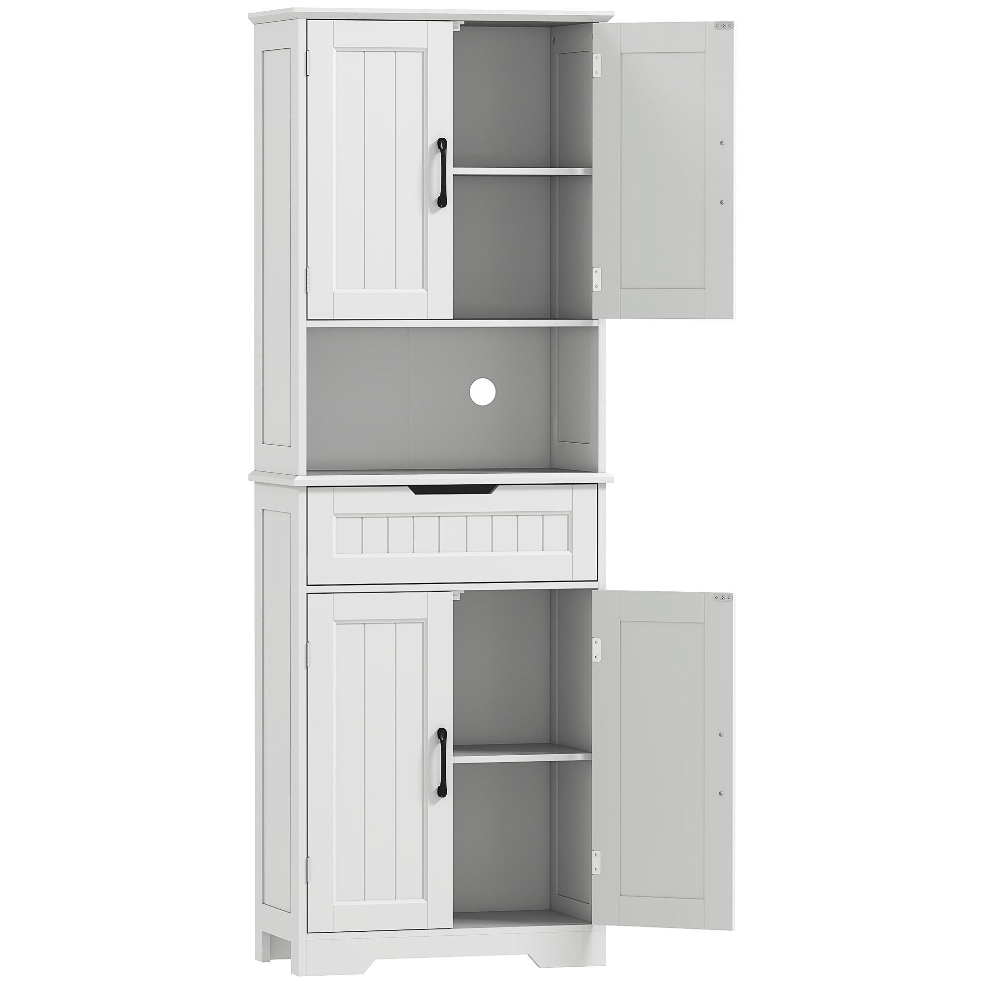 Armário Despenseiro de Cozinha 172 cm com Bancada Aberta, 4 Portas, Gaveta e 2 Prateleiras Ajustáveis, Branco