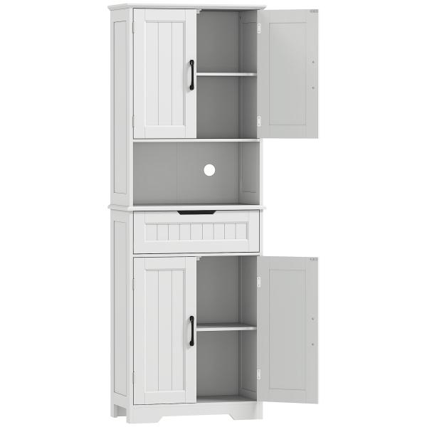 Armário Despenseiro de Cozinha 172 cm com Bancada Aberta, 4 Portas, Gaveta e 2 Prateleiras Ajustáveis, Branco