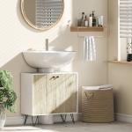 Móvel para Lavatório Pousar de Madeira com 2 Portas Prateleira e Pés de Aço 60x30x60cm Carvalho e Branco