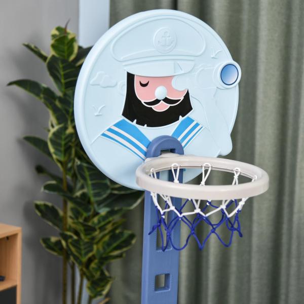 Tabela de Basquetebol 4 em 1 com Altura Ajustável para Crianças acima de 3 Anos Centro de Atividades 58x56x154cm Azul
