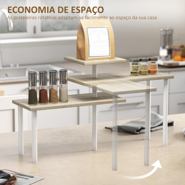 Estante de Cozinha de 3 Níveis Estante de Cozinha com 3 Prateleiras Giratórias Estrutura de Metal e Design em Degraus 40x18x36,5 cm Madeira