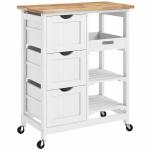 Carrinho de Cozinha com Rodas Carrinho de Serviço com 3 Gavetas 2 Prateleiras Abertas e Bandeja 67x37x85,5 cm Branco