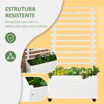 Floreira com Treliça de Madeira Maciça com 4 Rodas e Malha Geotêxtil para Cultivos de Plantas Flores 76x30x155 cm Branco