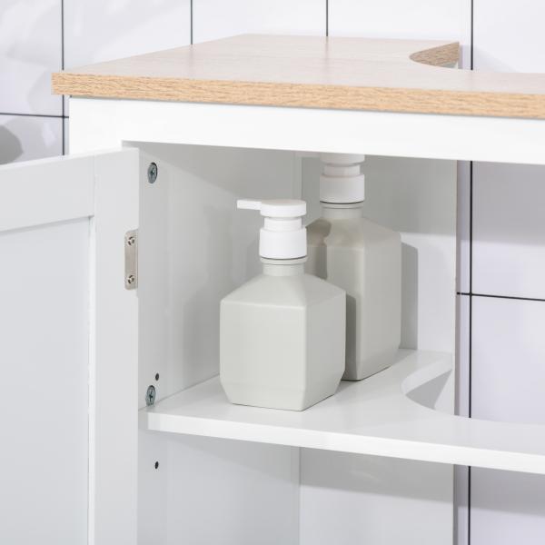 Móvel para Lavatório Pousar com 2 Portas e Prateleira Ajustável Estilo Moderno 60x30x60cm Branco e Madeira